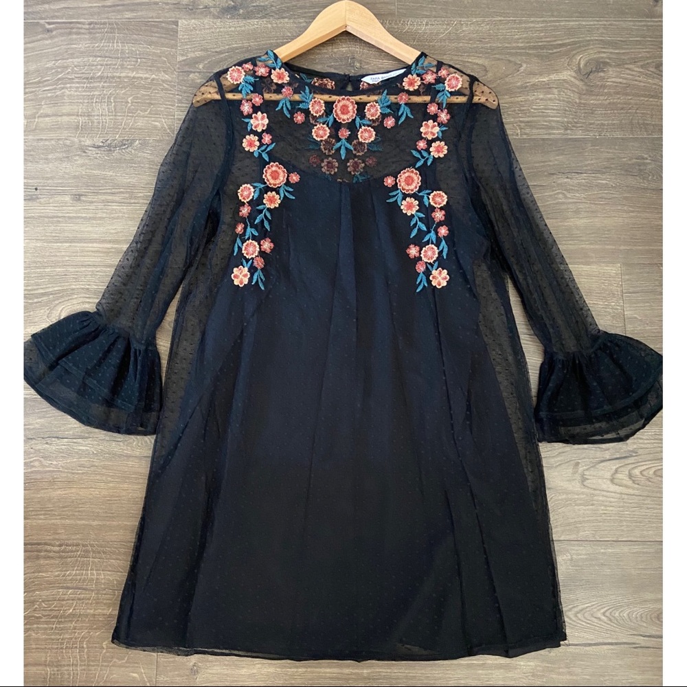 Zara | Black Embroidered Lace Dress
